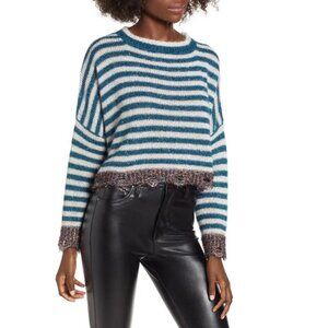 Nordstrom Pima Tinsel Striped Sweater Blue Size‎ Medium Blue White Glitter Bling